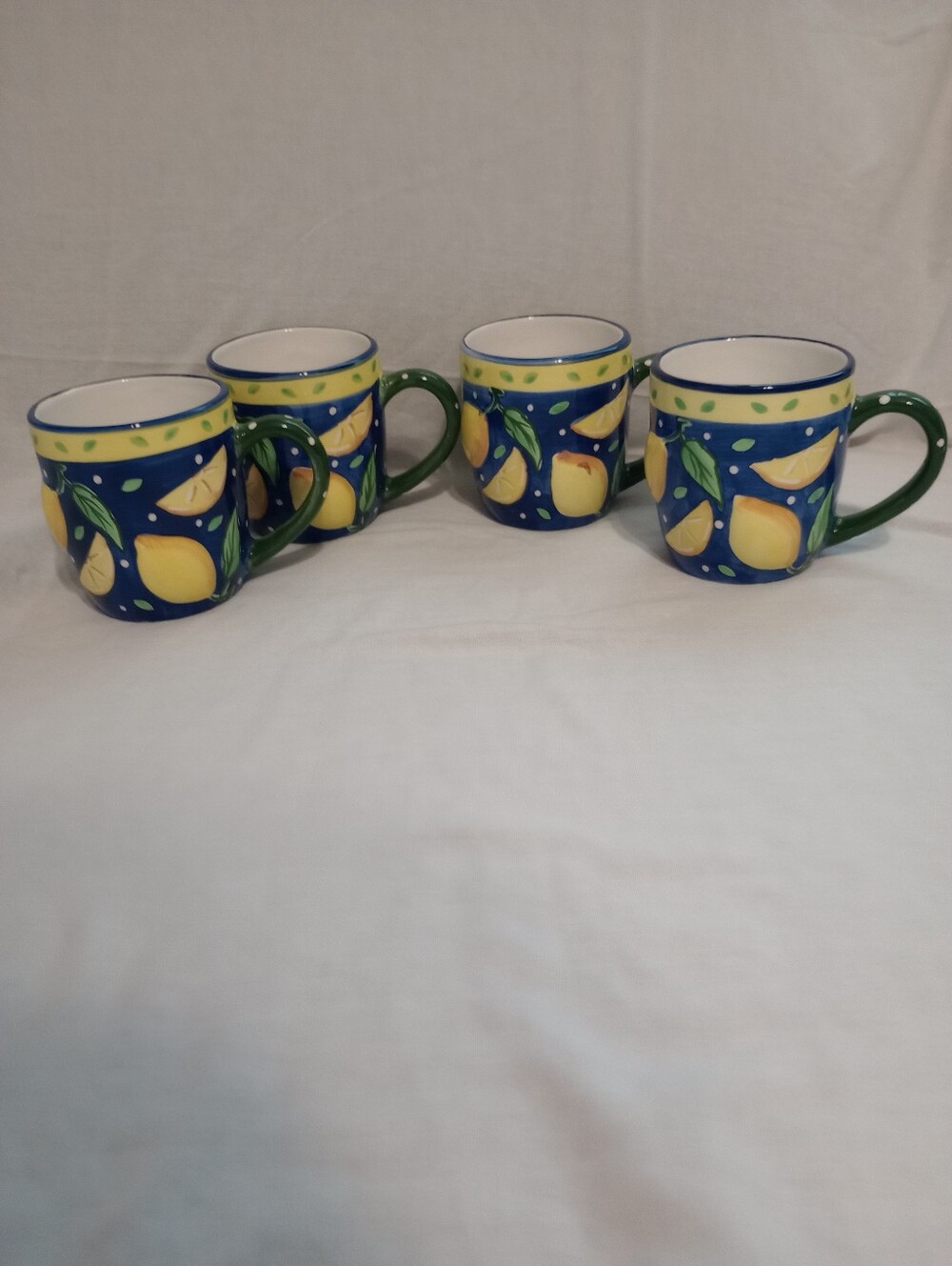 Bella Casa By Ganz Blue Lemon Design 16 Ounce Ceramic Mugs  - Set of 4